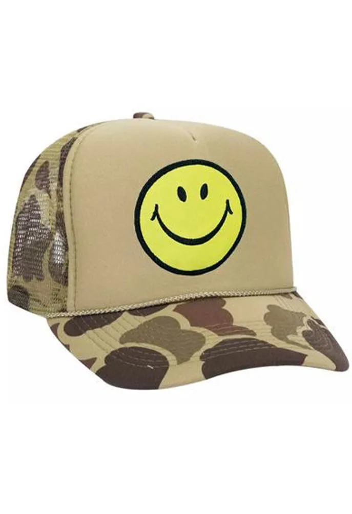 Aviator Nation Smiley Vintage Trucker Hat in Camo