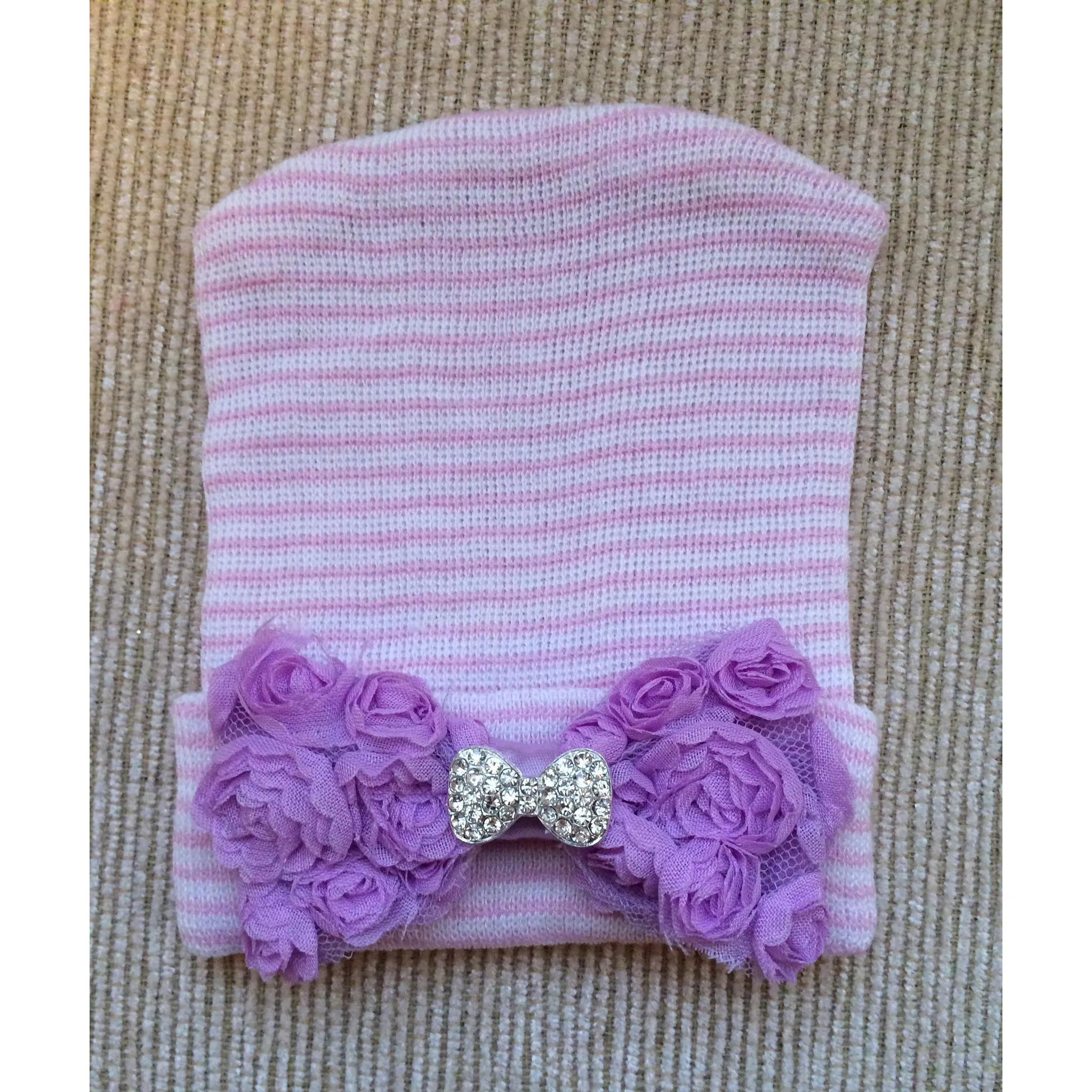 Baby Hospital Hat pink with crystal, pick your color bow