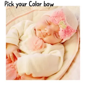 Baby Hospital Hat pink with crystal, pick your color bow