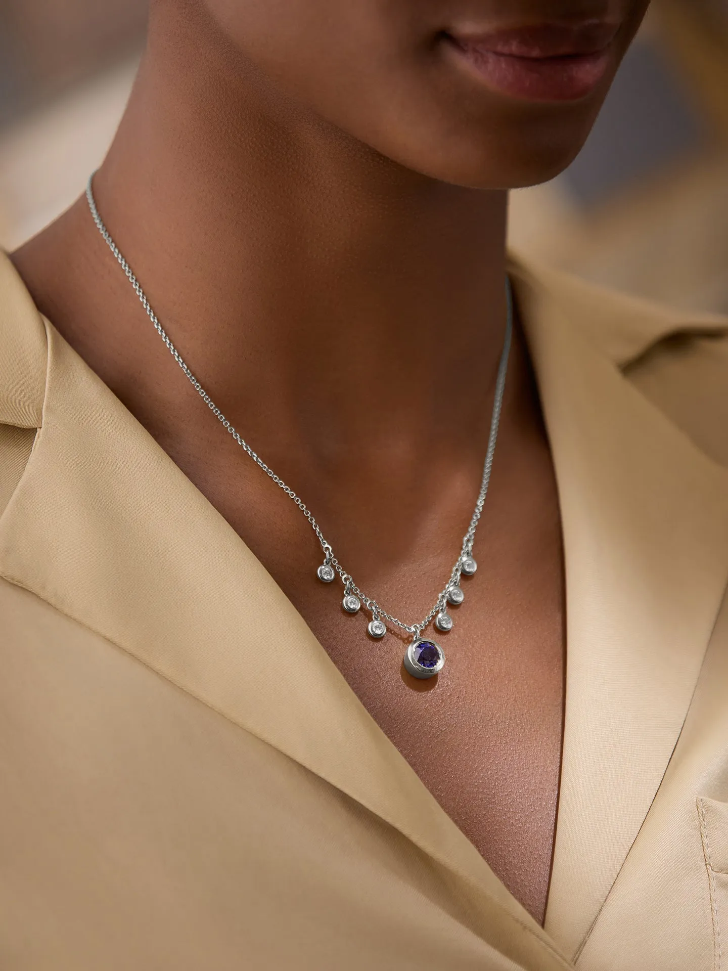 Beach Sapphire and Diamond Platinum Pendant