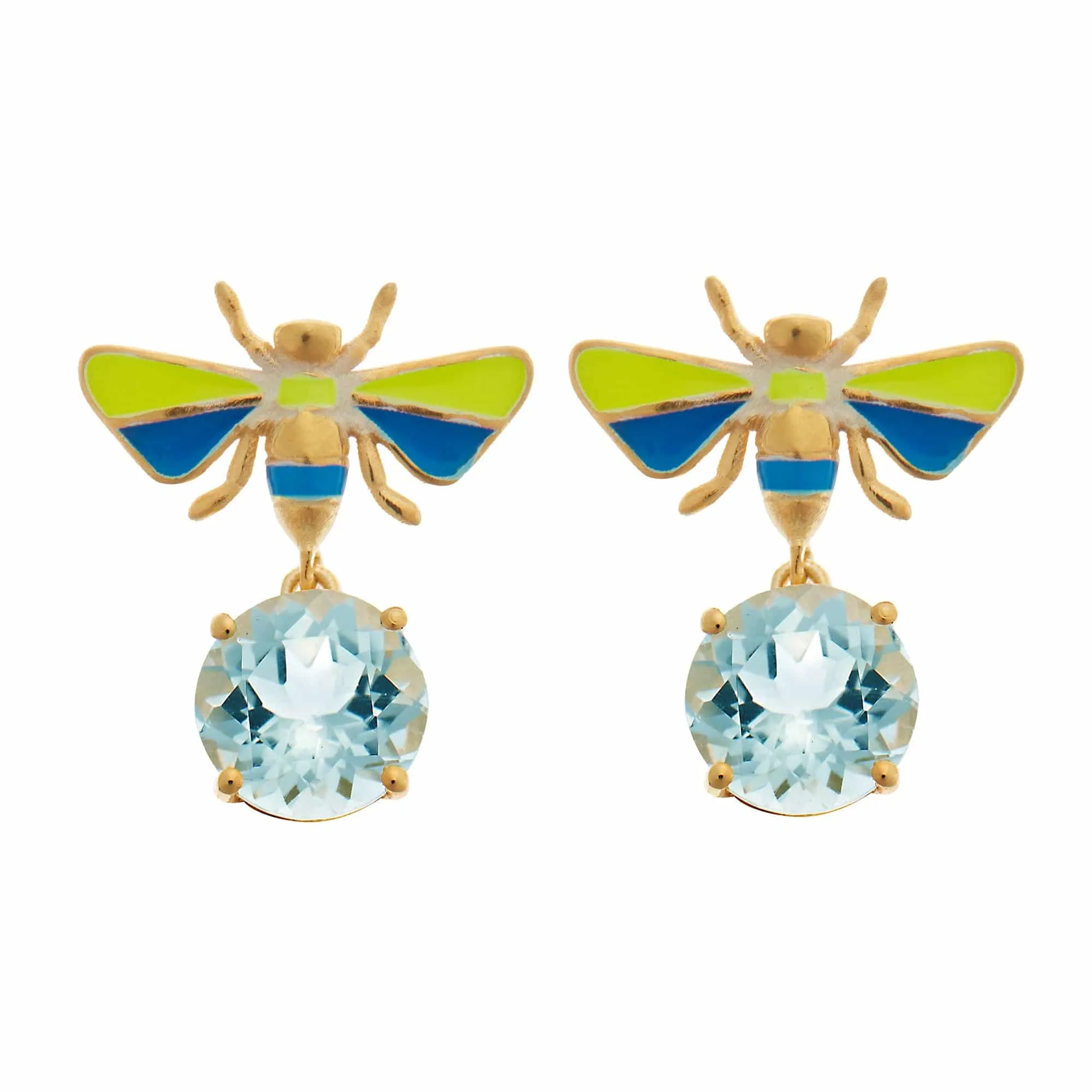 Bee Stud Blue Topaz Neon Yellow Blue