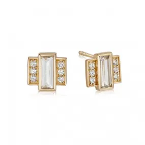 Beloved White Topaz Baguette Stud 18ct Gold Plated Earrings JE01_GP