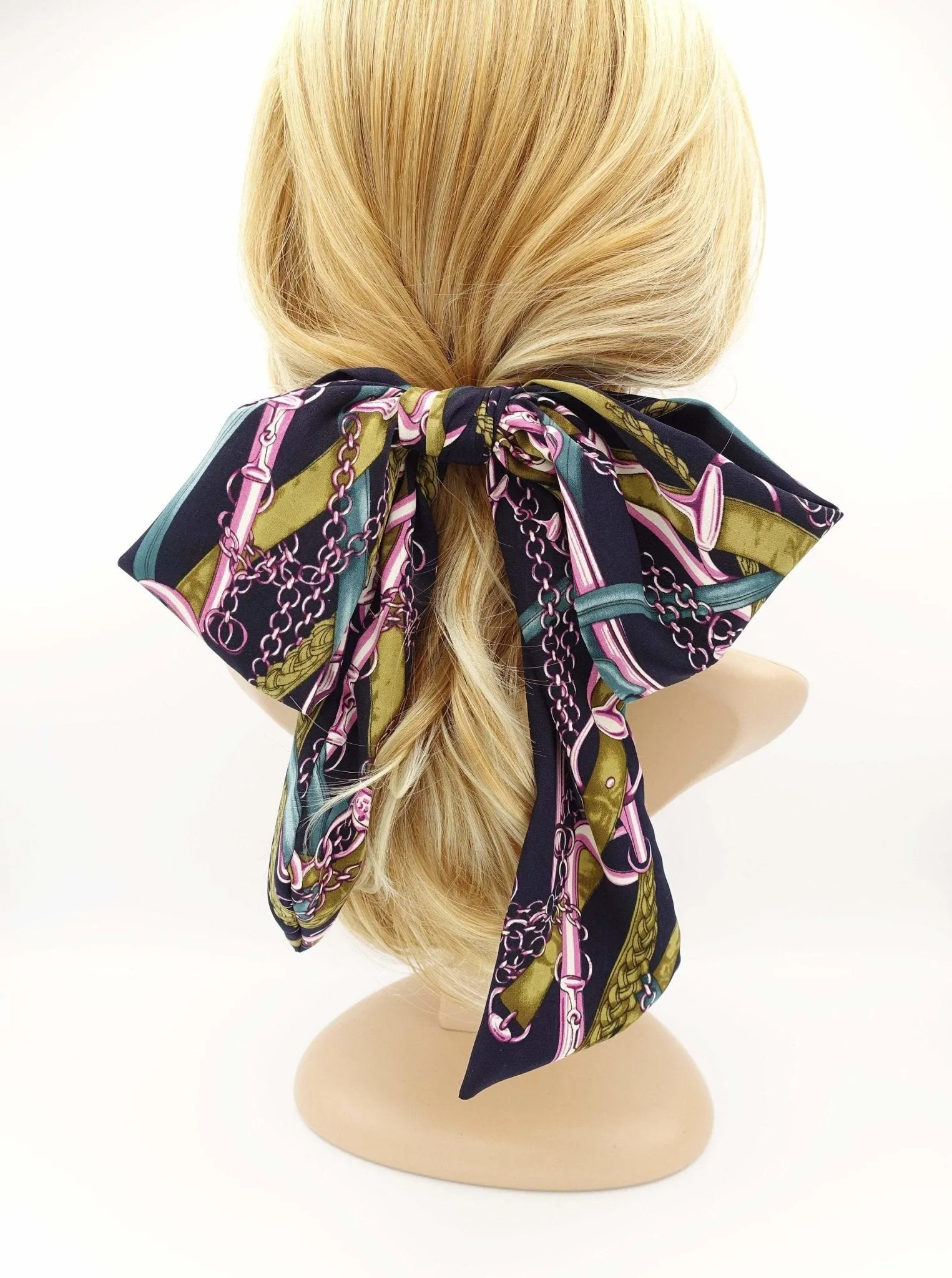 belt chain print hair bow satin overesized bow french hair barrette women hair accessory