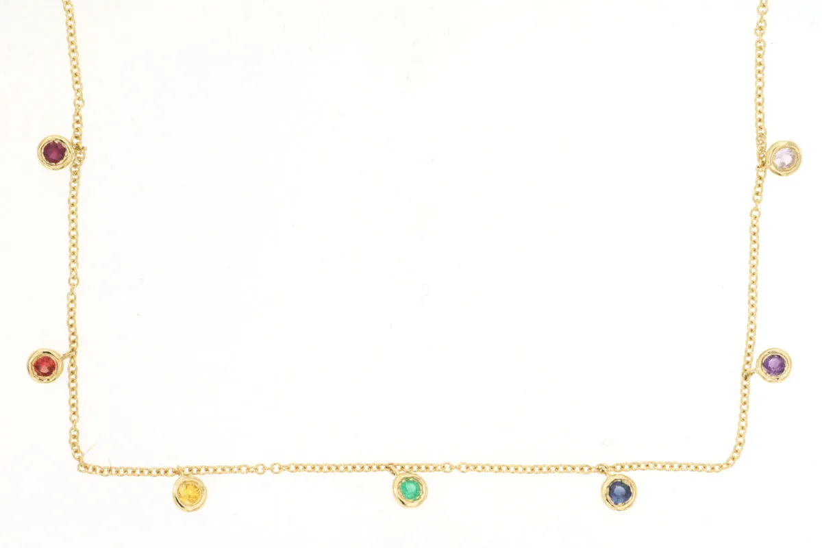 Bezel Set Rainbow Sapphire Dangle Necklace