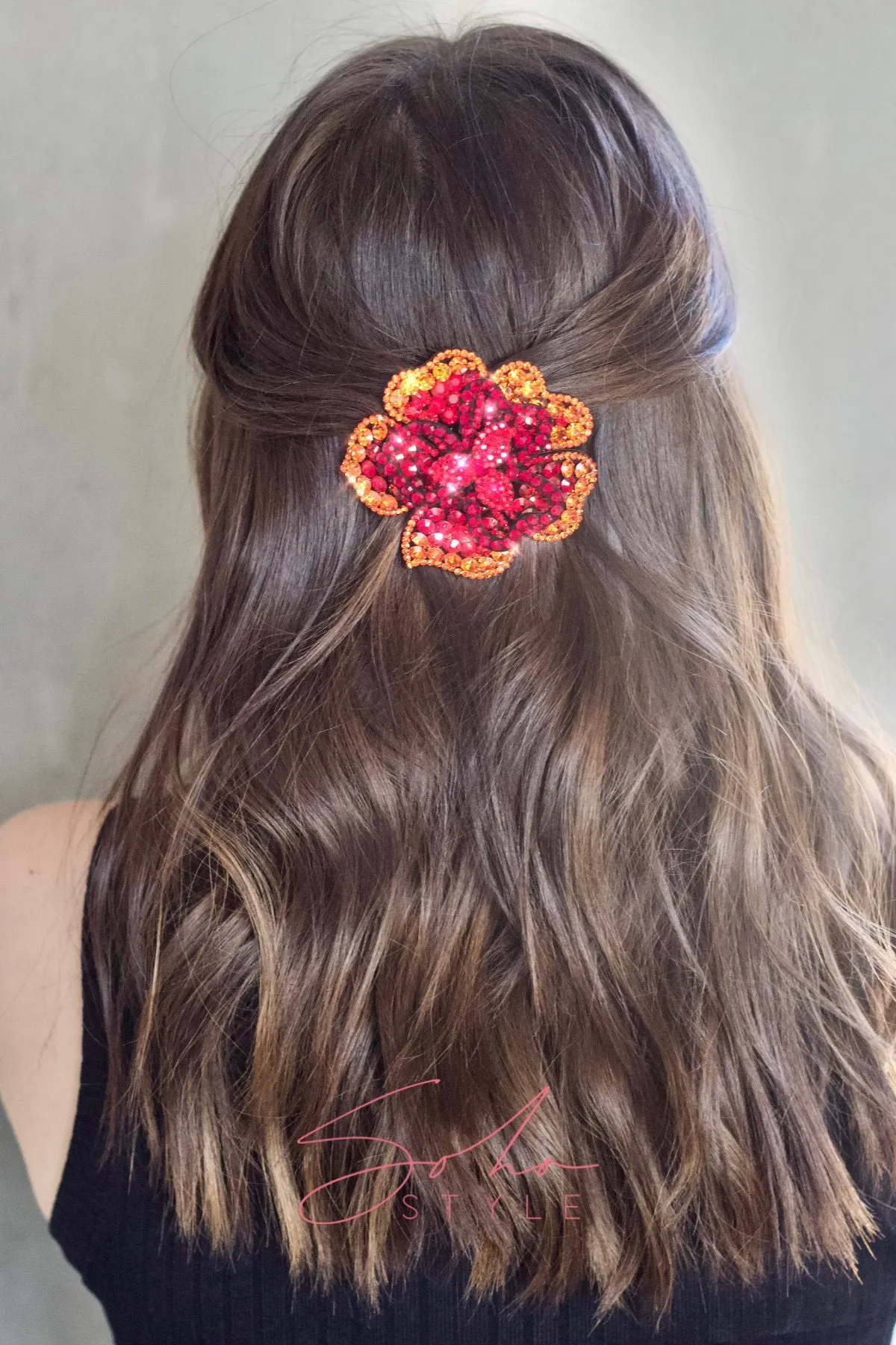 Big flower crystal barrette