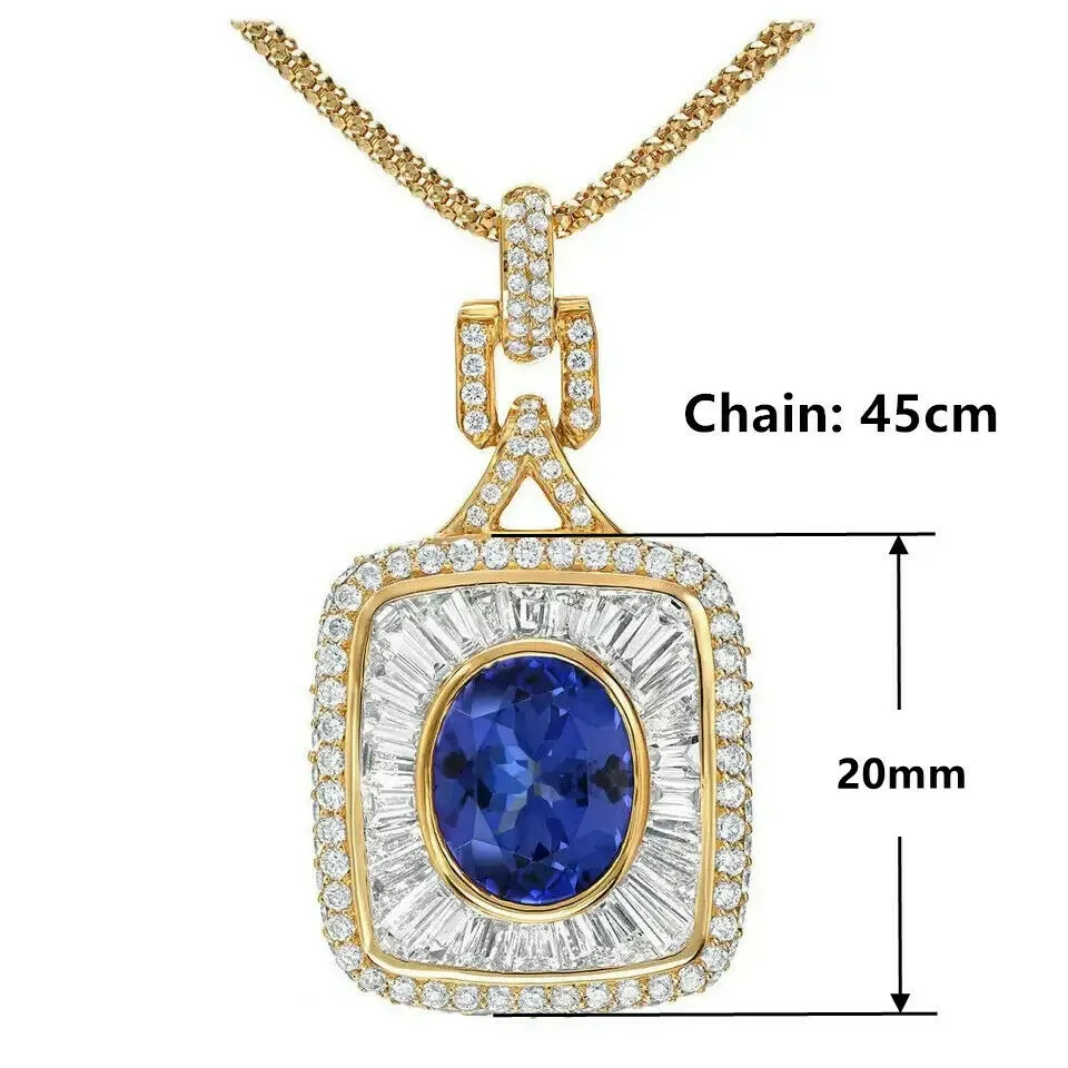 Big Oval Royal Blue Created Sapphire Baguette CZ Pendant Necklace