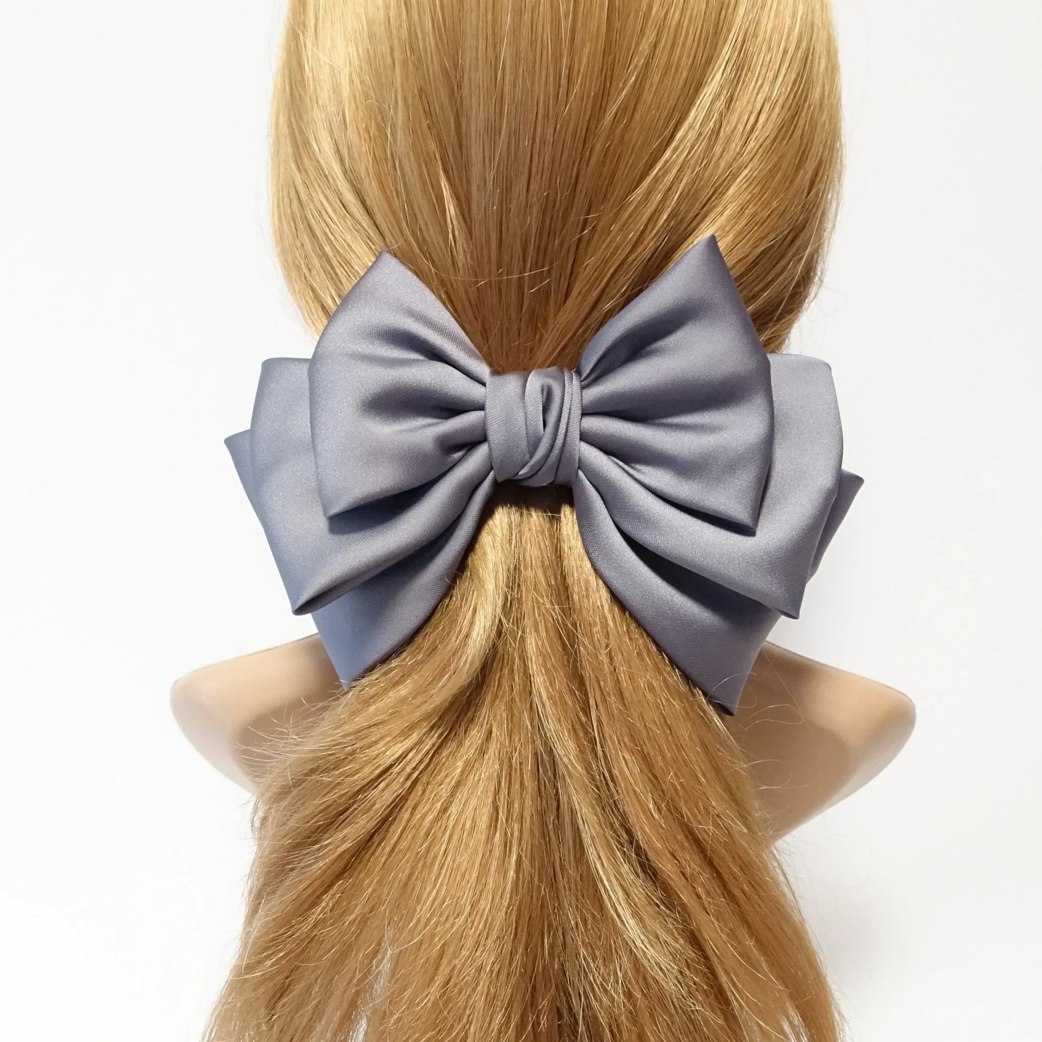 big satin layered hair bow french barrette Women solid color stylish hair bow