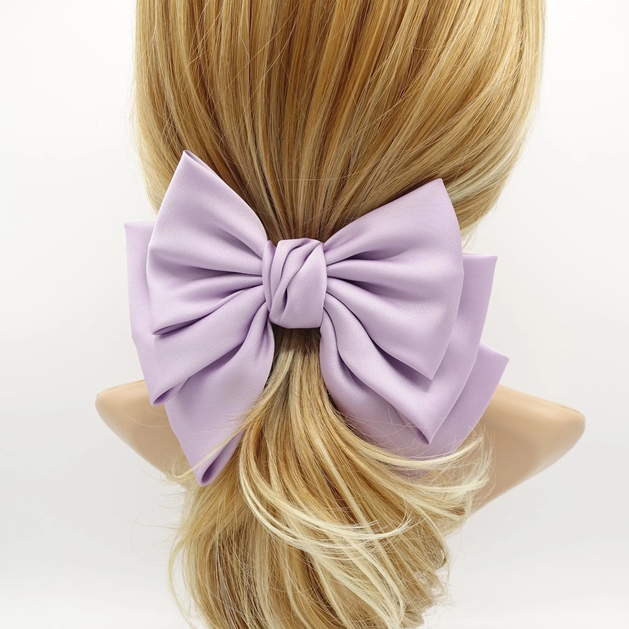 big satin layered hair bow french barrette Women solid color stylish hair bow