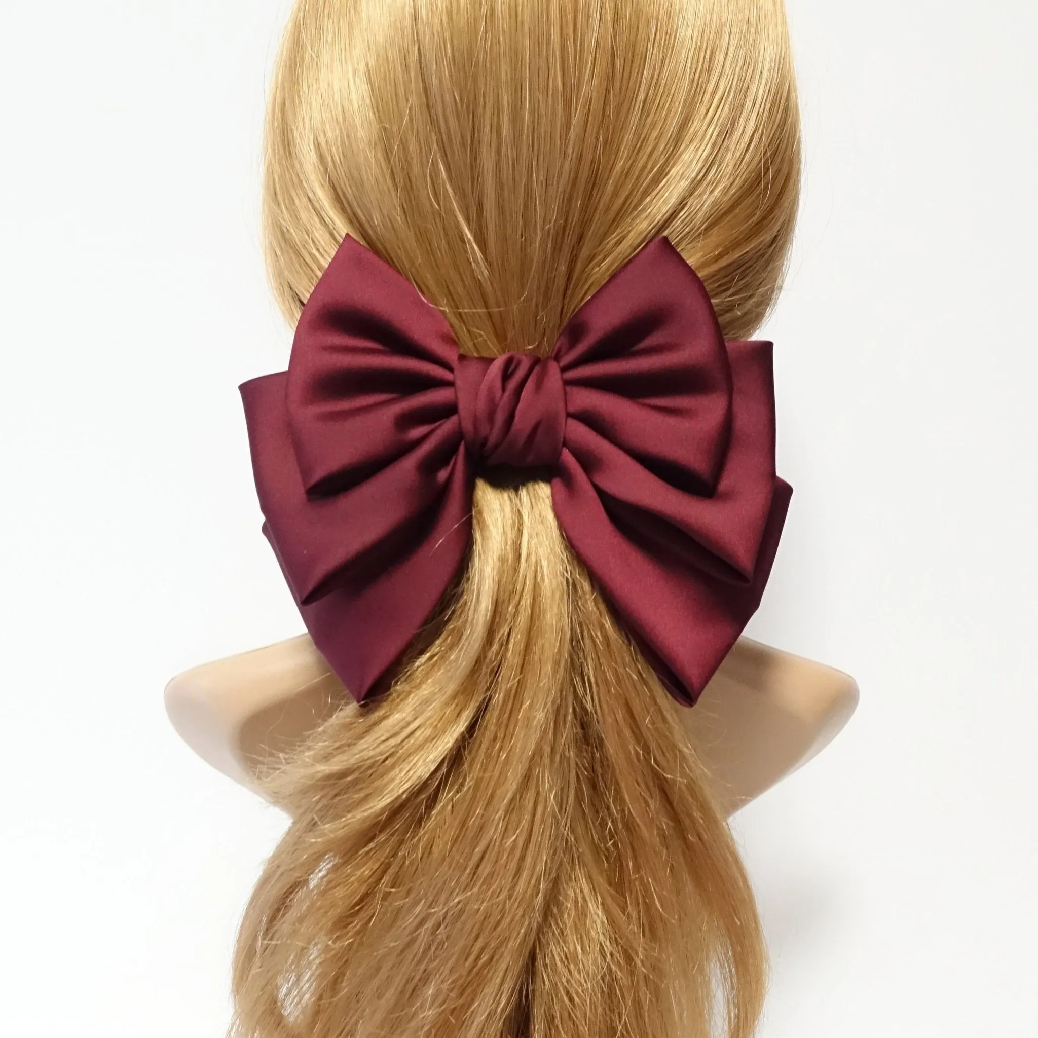 big satin layered hair bow french barrette Women solid color stylish hair bow