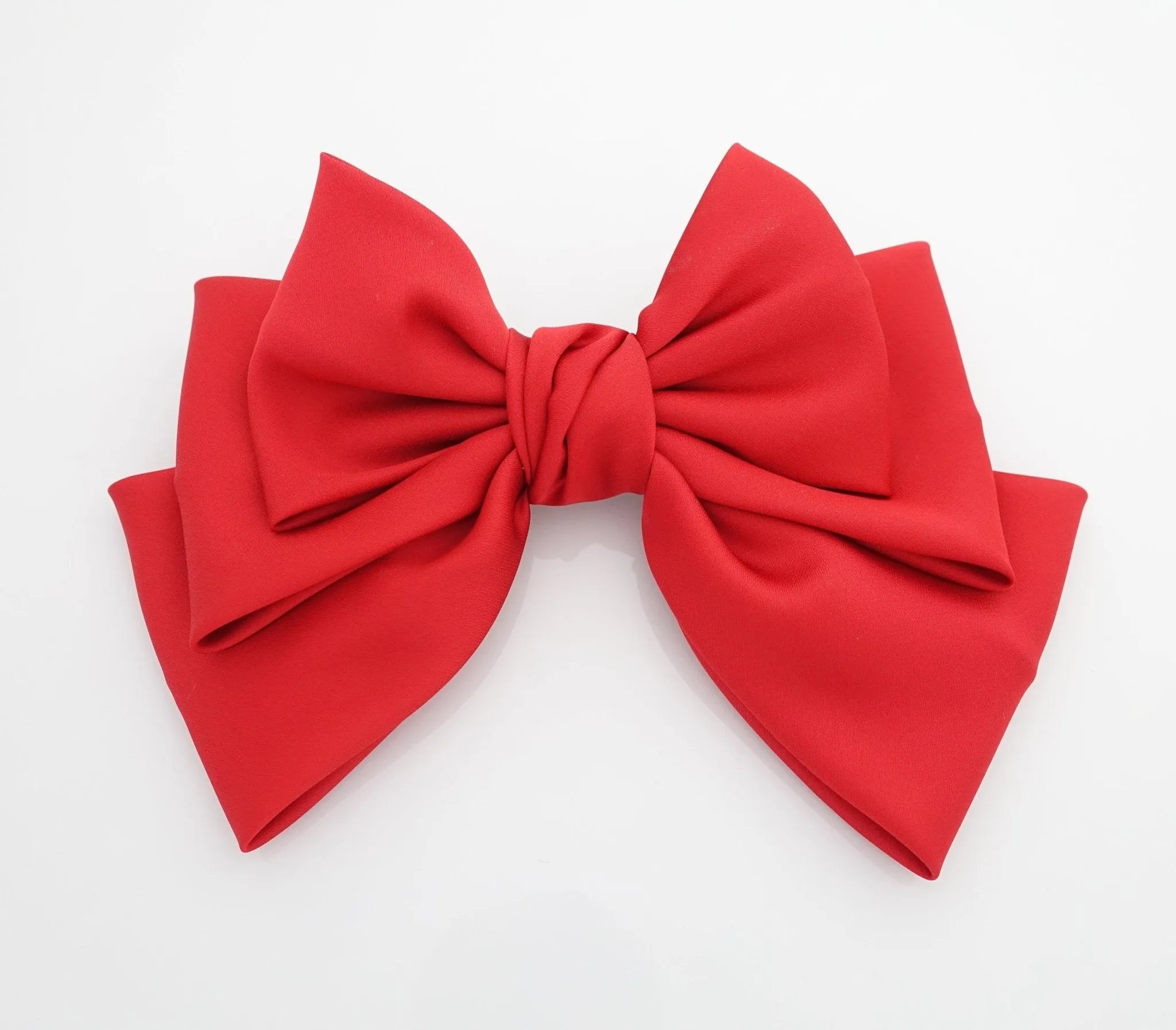 big satin layered hair bow french barrette Women solid color stylish hair bow