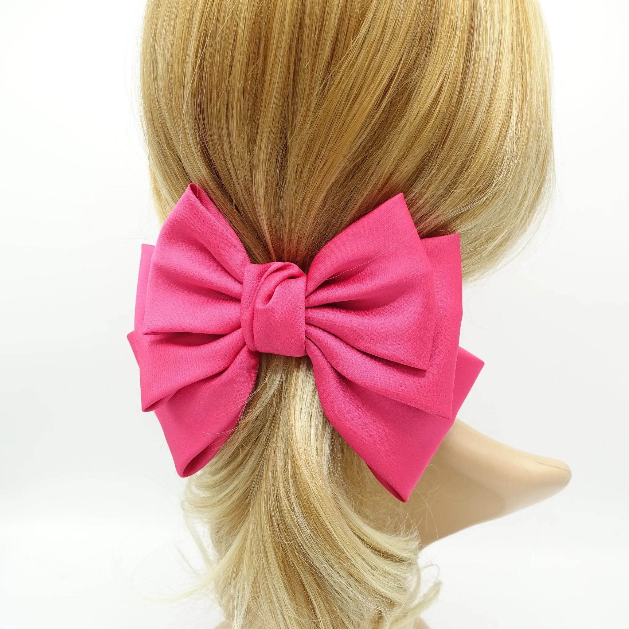 big satin layered hair bow french barrette Women solid color stylish hair bow