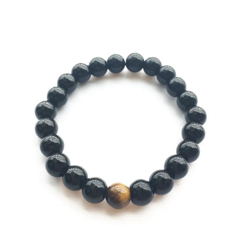 Black Agate Loose Bead Yellow Tiger Eye Bracelet