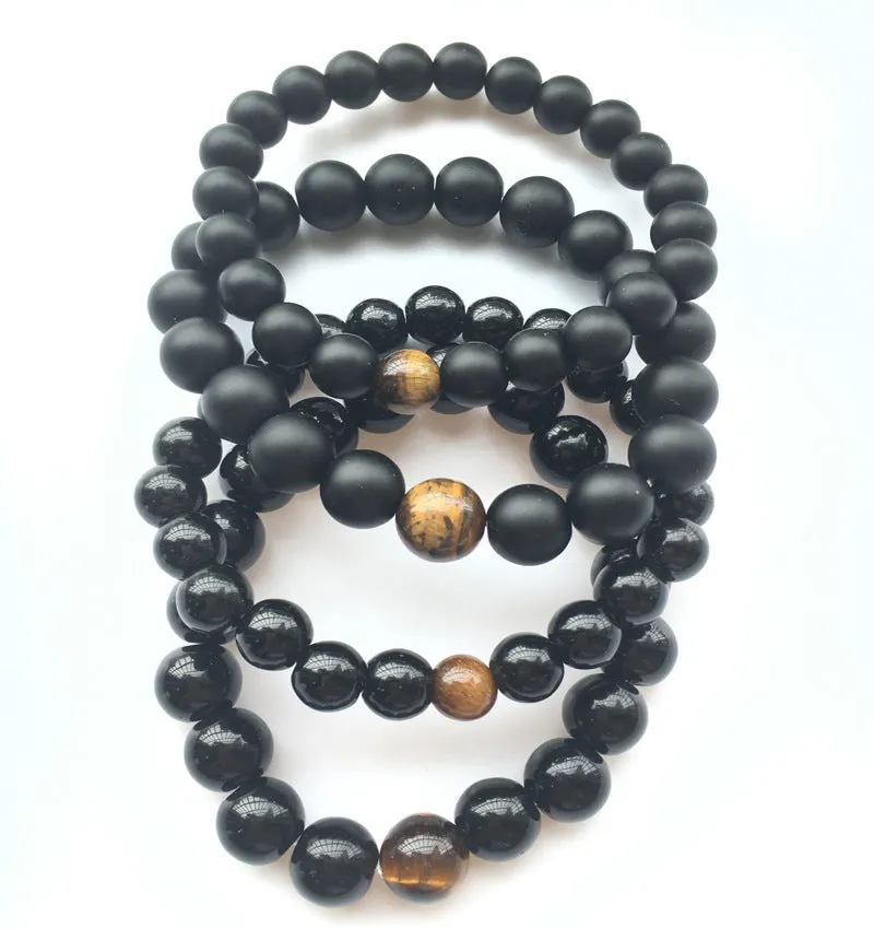 Black Agate Loose Bead Yellow Tiger Eye Bracelet