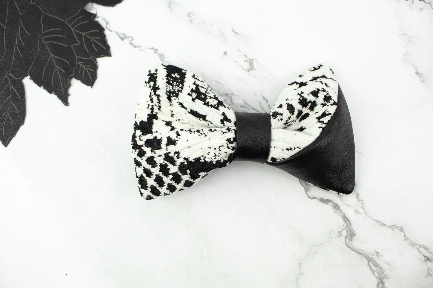 Black and Cream Snake Skin Pattern Hair Barrette Bow