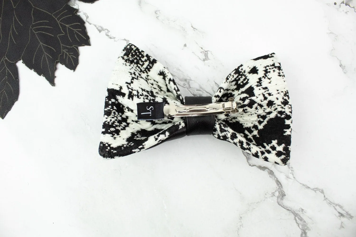 Black and Cream Snake Skin Pattern Hair Barrette Bow