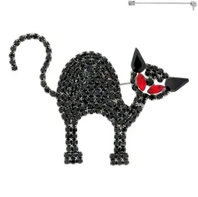 Black Cat Rhinestone Encrusted Brooch