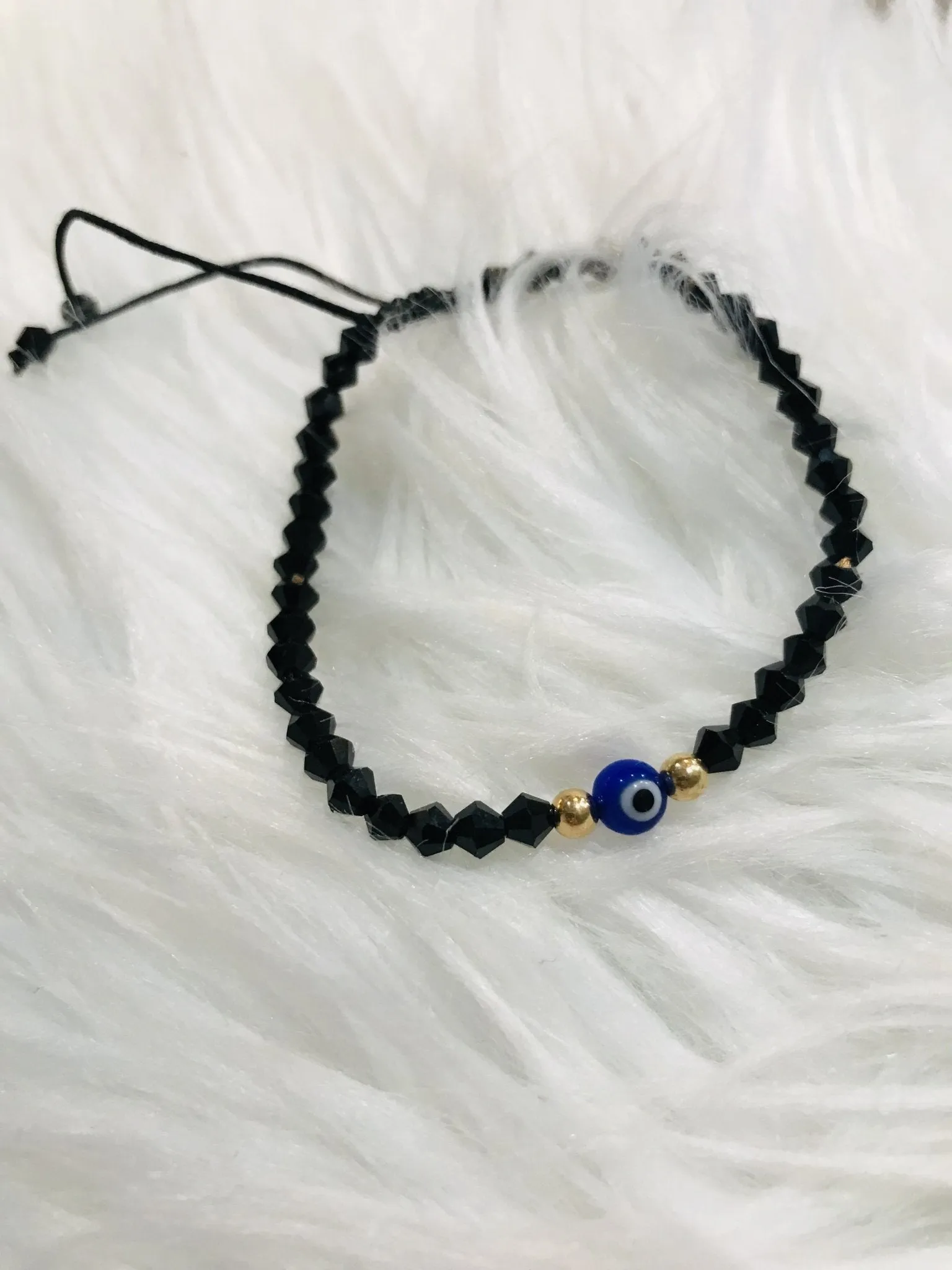 Black  Evil Eye Glass Bead String Bracelet Men or Woman   Block Negative Energy  Black String Macrame Adjustable  Good luck Bracelet Evil Eye Protection