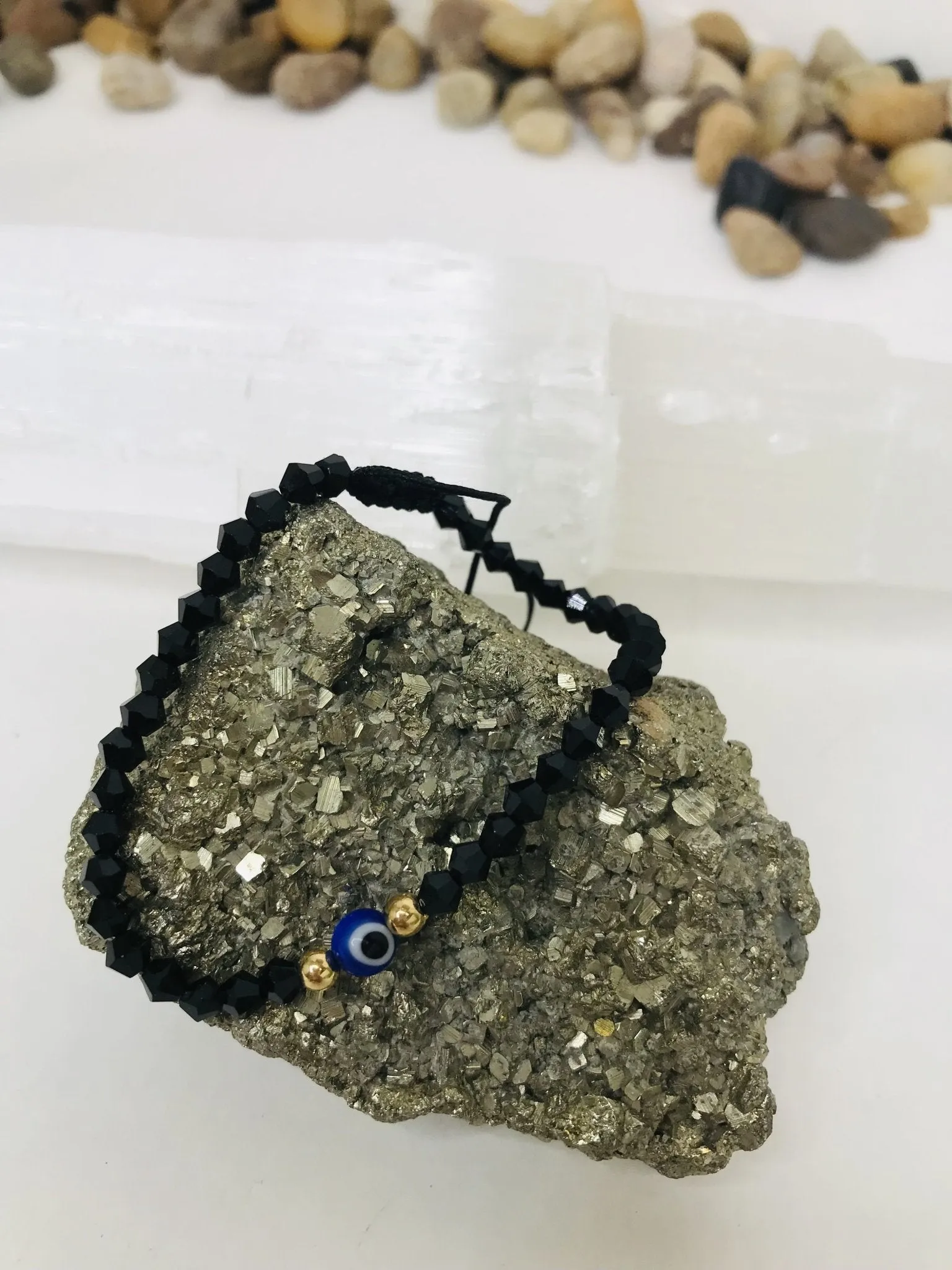 Black  Evil Eye Glass Bead String Bracelet Men or Woman   Block Negative Energy  Black String Macrame Adjustable  Good luck Bracelet Evil Eye Protection