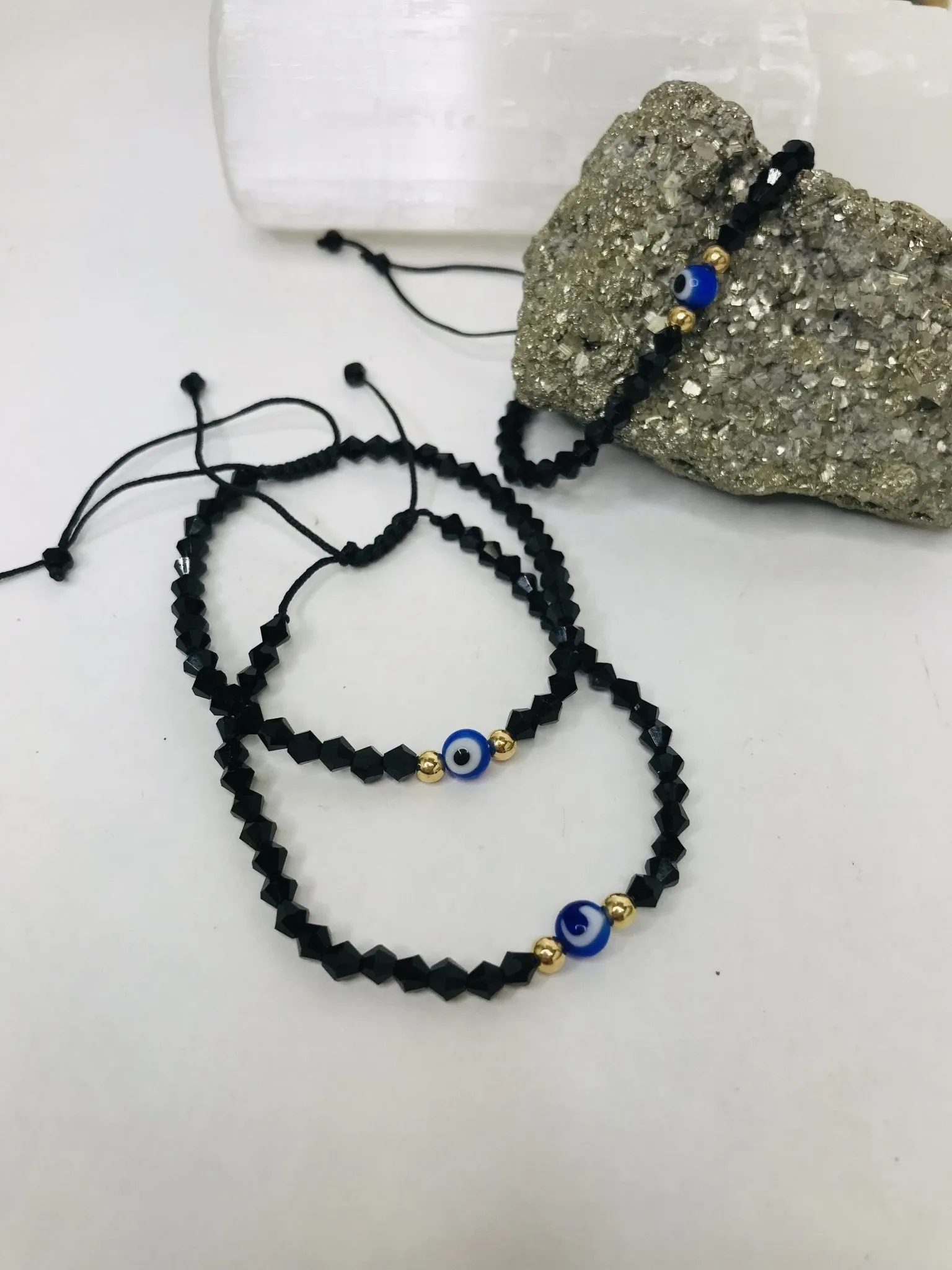 Black  Evil Eye Glass Bead String Bracelet Men or Woman   Block Negative Energy  Black String Macrame Adjustable  Good luck Bracelet Evil Eye Protection