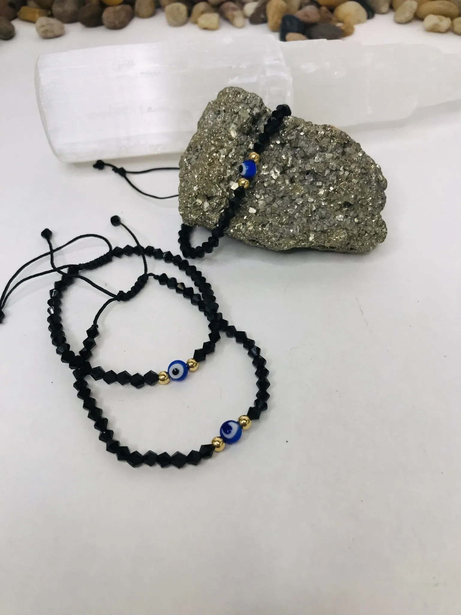 Black  Evil Eye Glass Bead String Bracelet Men or Woman   Block Negative Energy  Black String Macrame Adjustable  Good luck Bracelet Evil Eye Protection