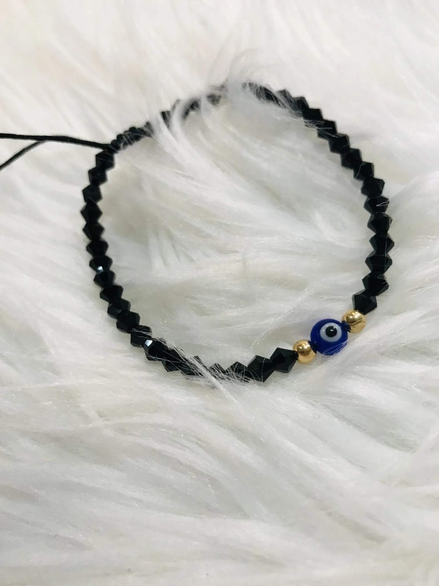 Black  Evil Eye Glass Bead String Bracelet Men or Woman   Block Negative Energy  Black String Macrame Adjustable  Good luck Bracelet Evil Eye Protection