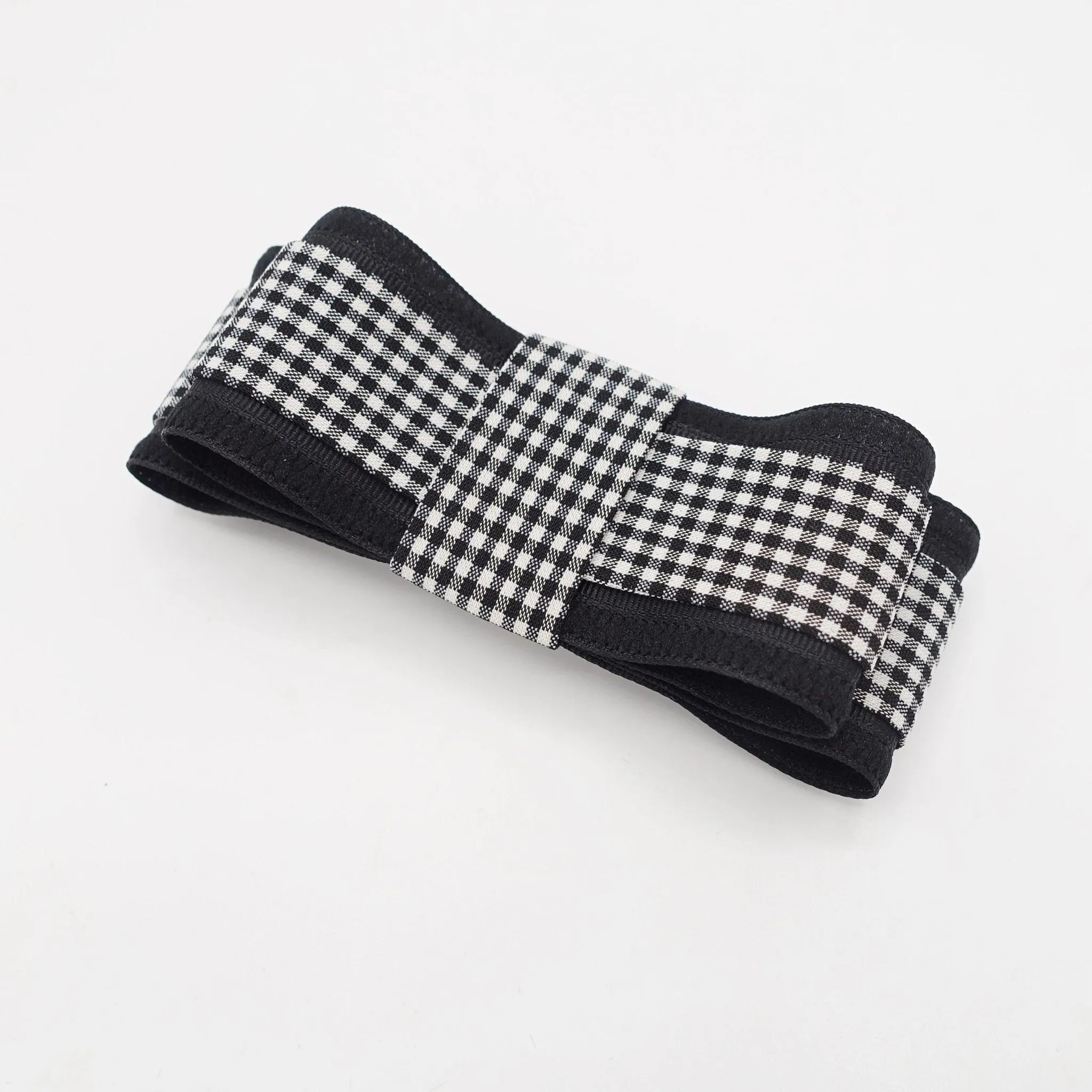 black gingham check bow layered flat bow women hair accessory