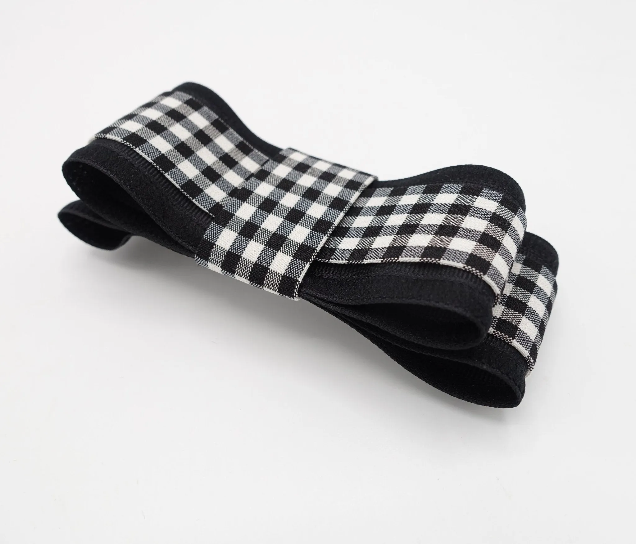 black gingham check bow layered flat bow women hair accessory