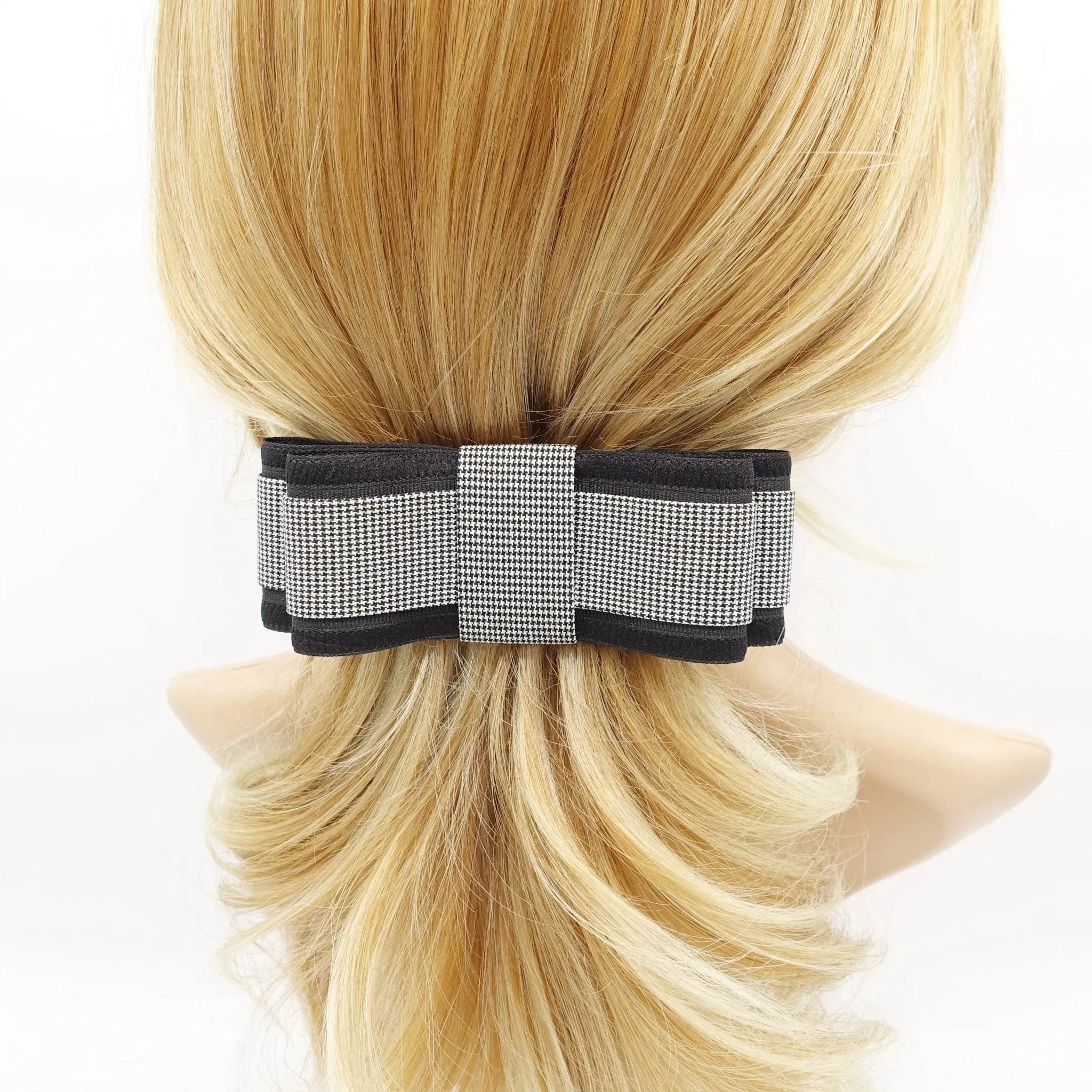 black gingham check bow layered flat bow women hair accessory