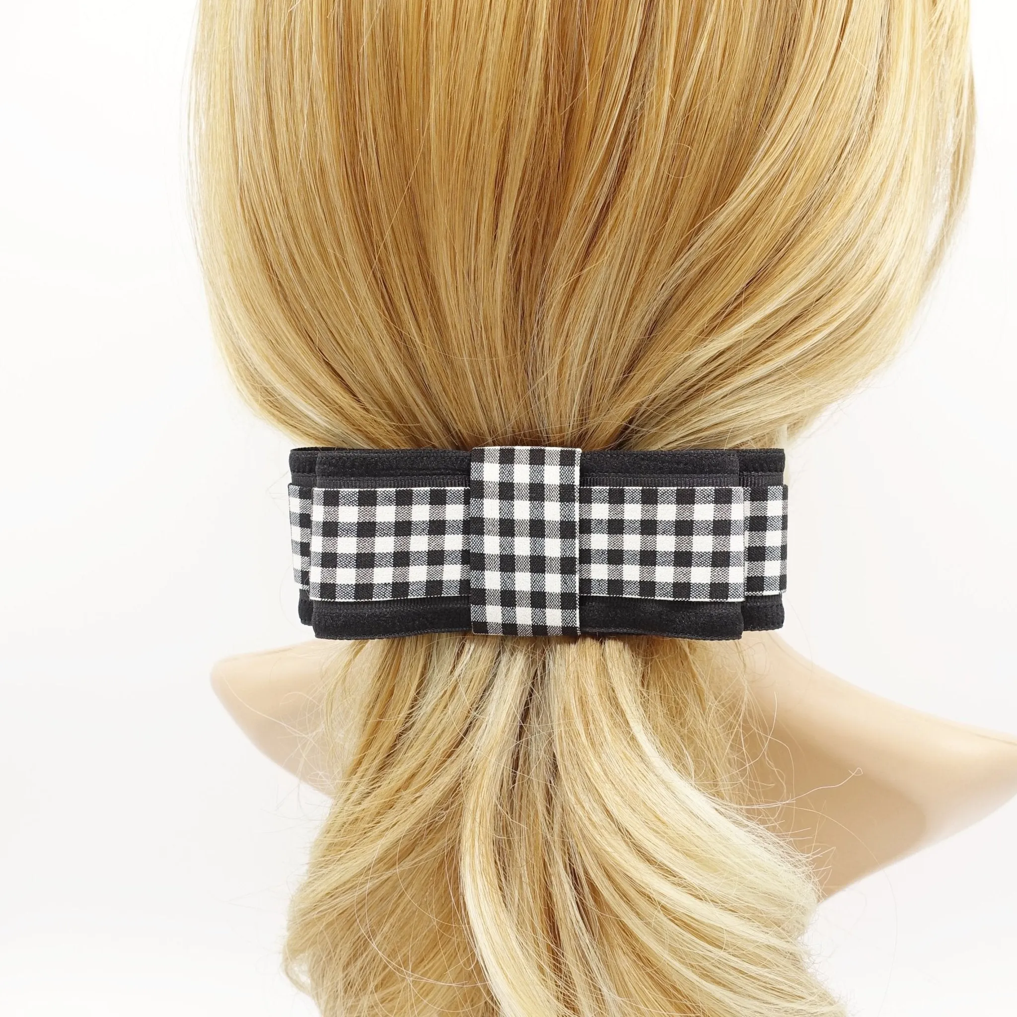 black gingham check bow layered flat bow women hair accessory