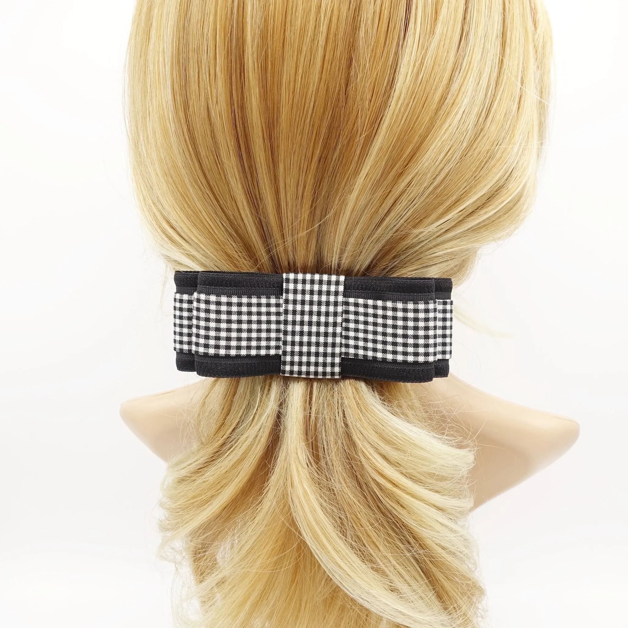 black gingham check bow layered flat bow women hair accessory