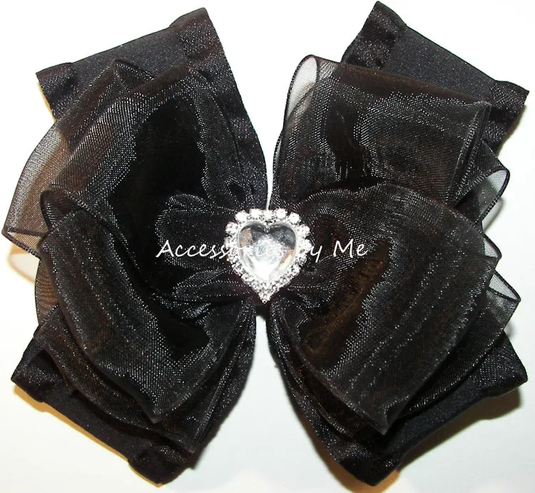 Black Organza Ruffle Hair Bow