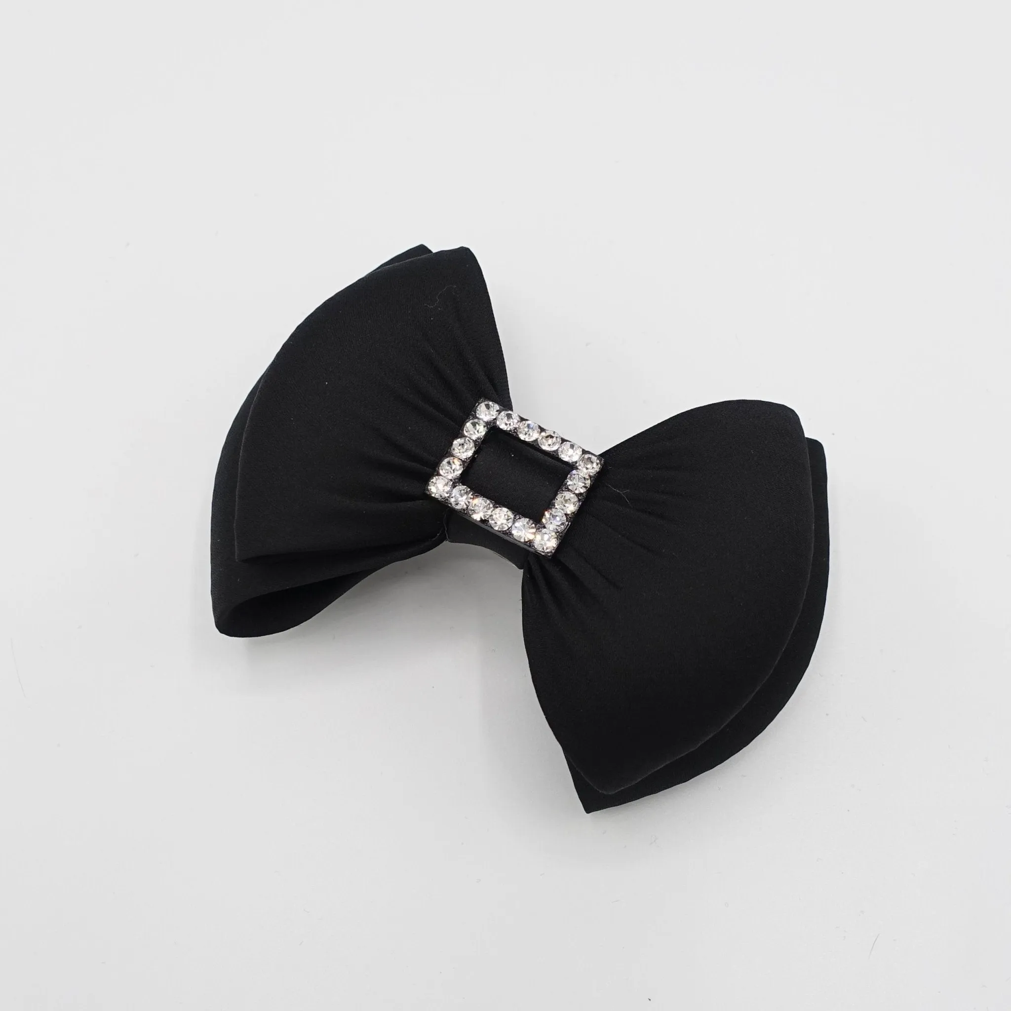 black satin hair bow rhinestone embellished bow french barrette