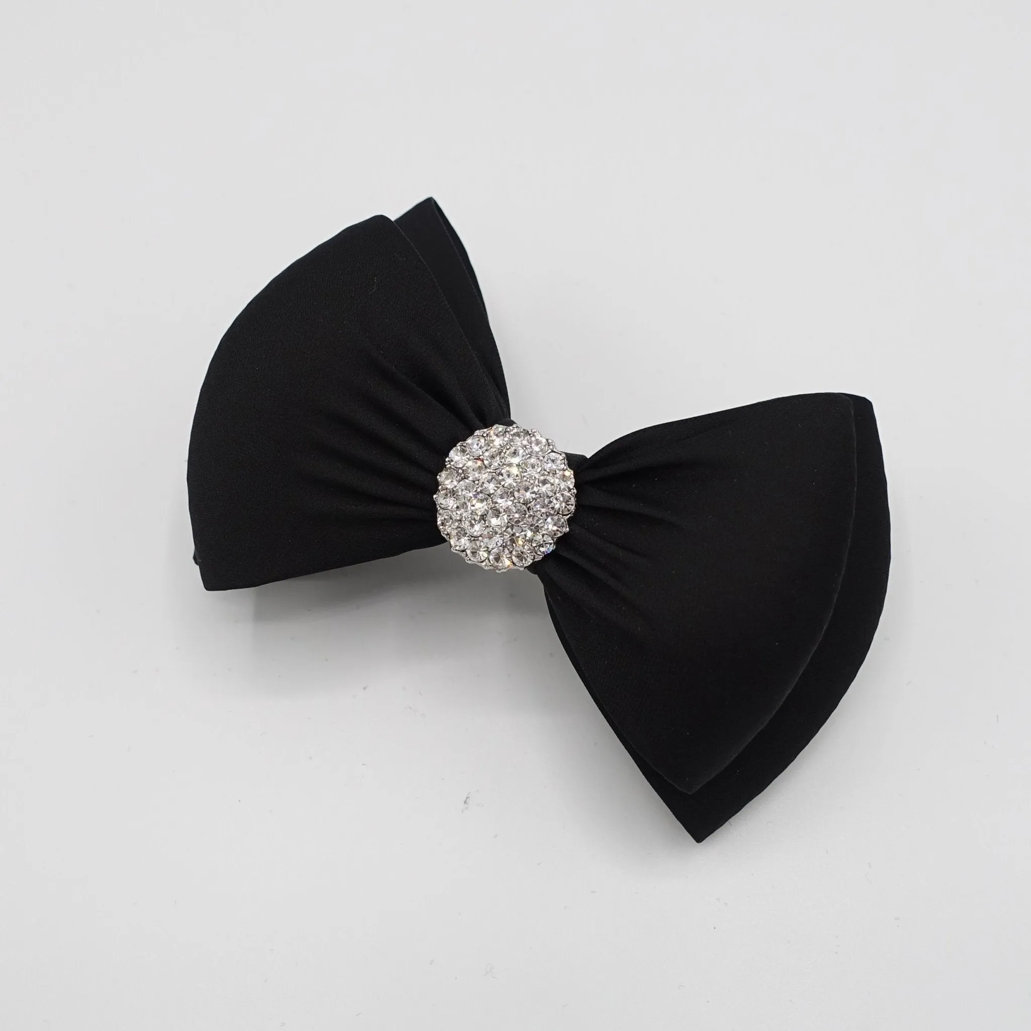 black satin hair bow rhinestone embellished bow french barrette