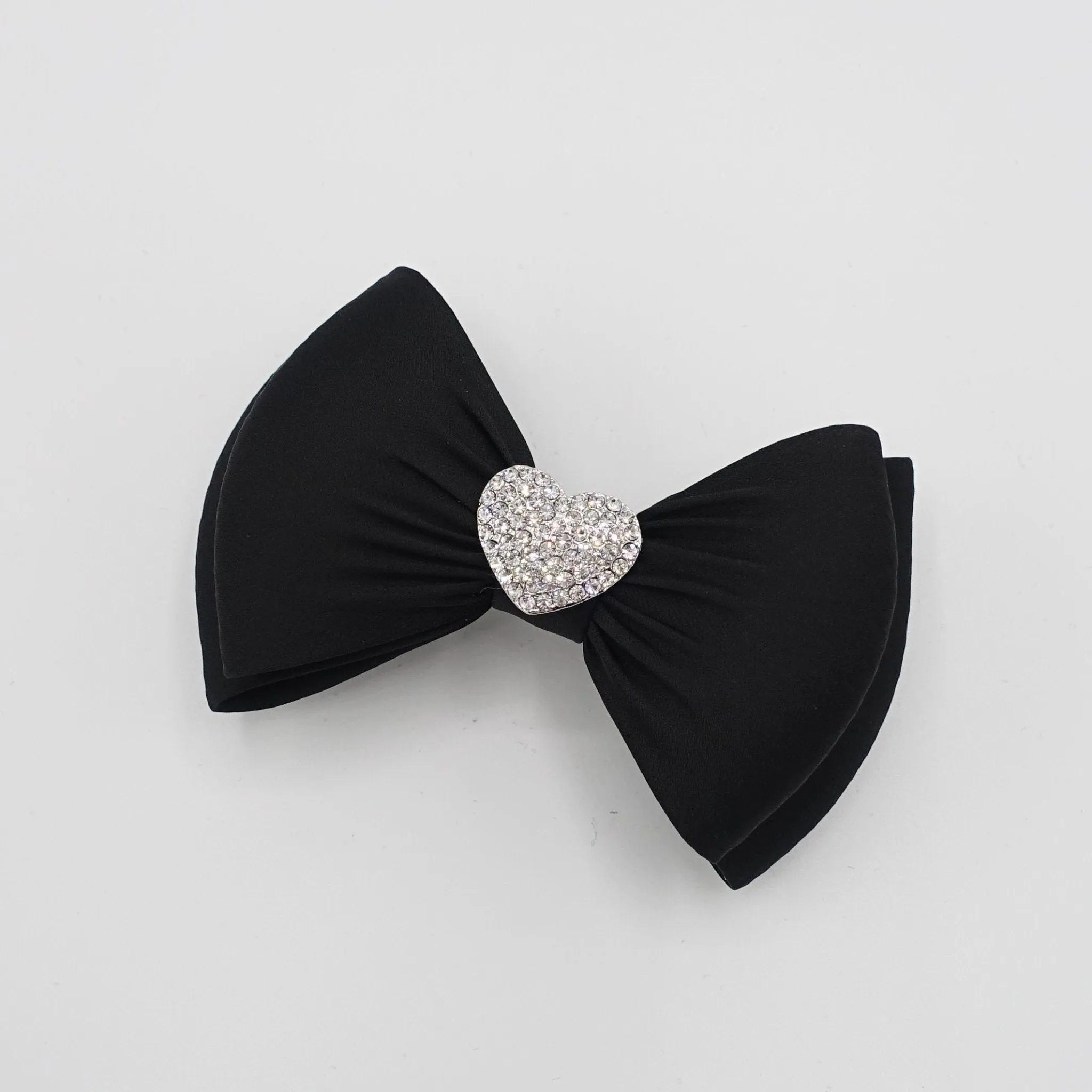 black satin hair bow rhinestone embellished bow french barrette