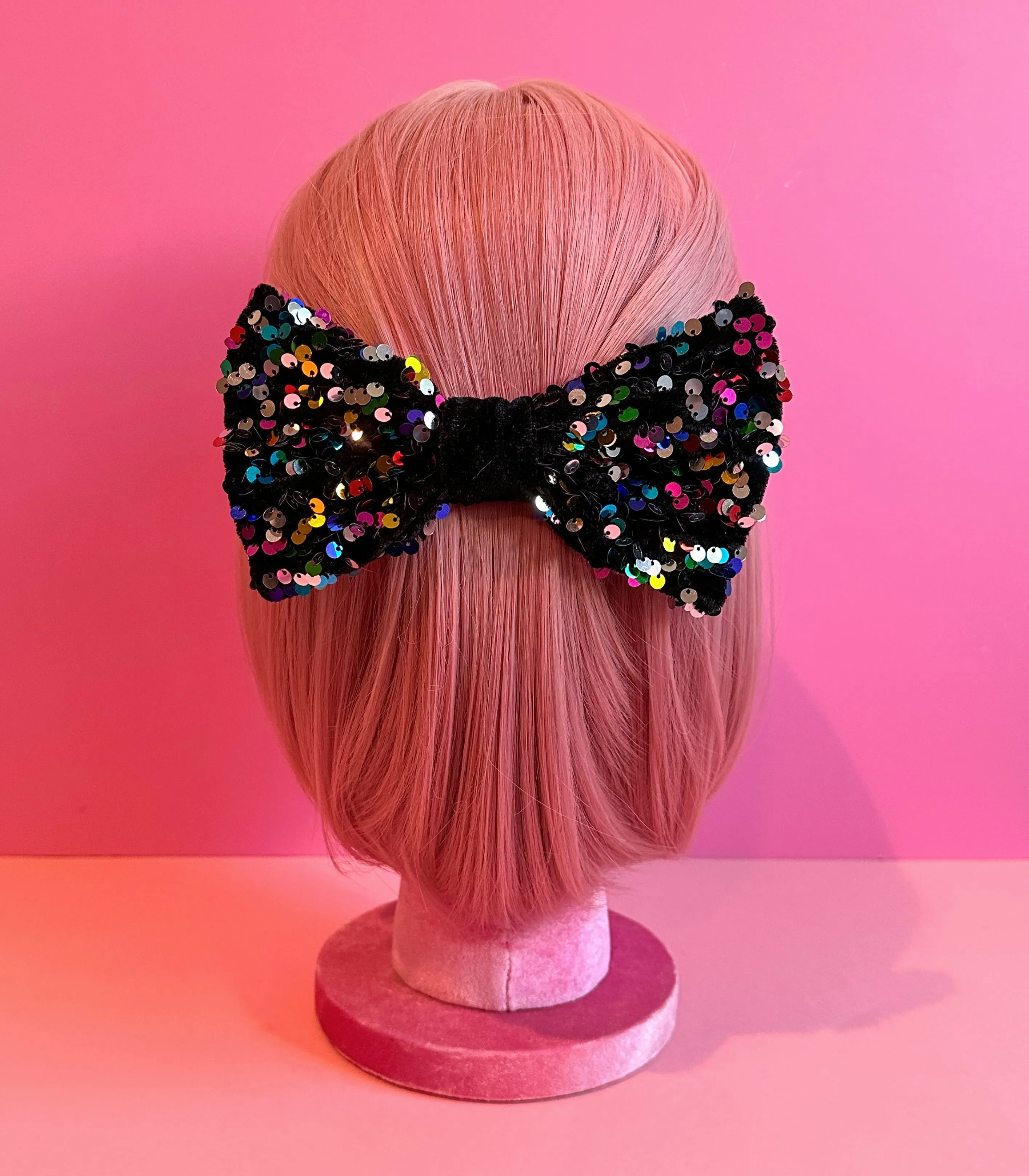 Black Velvet Colorful Sequin Hair Bow