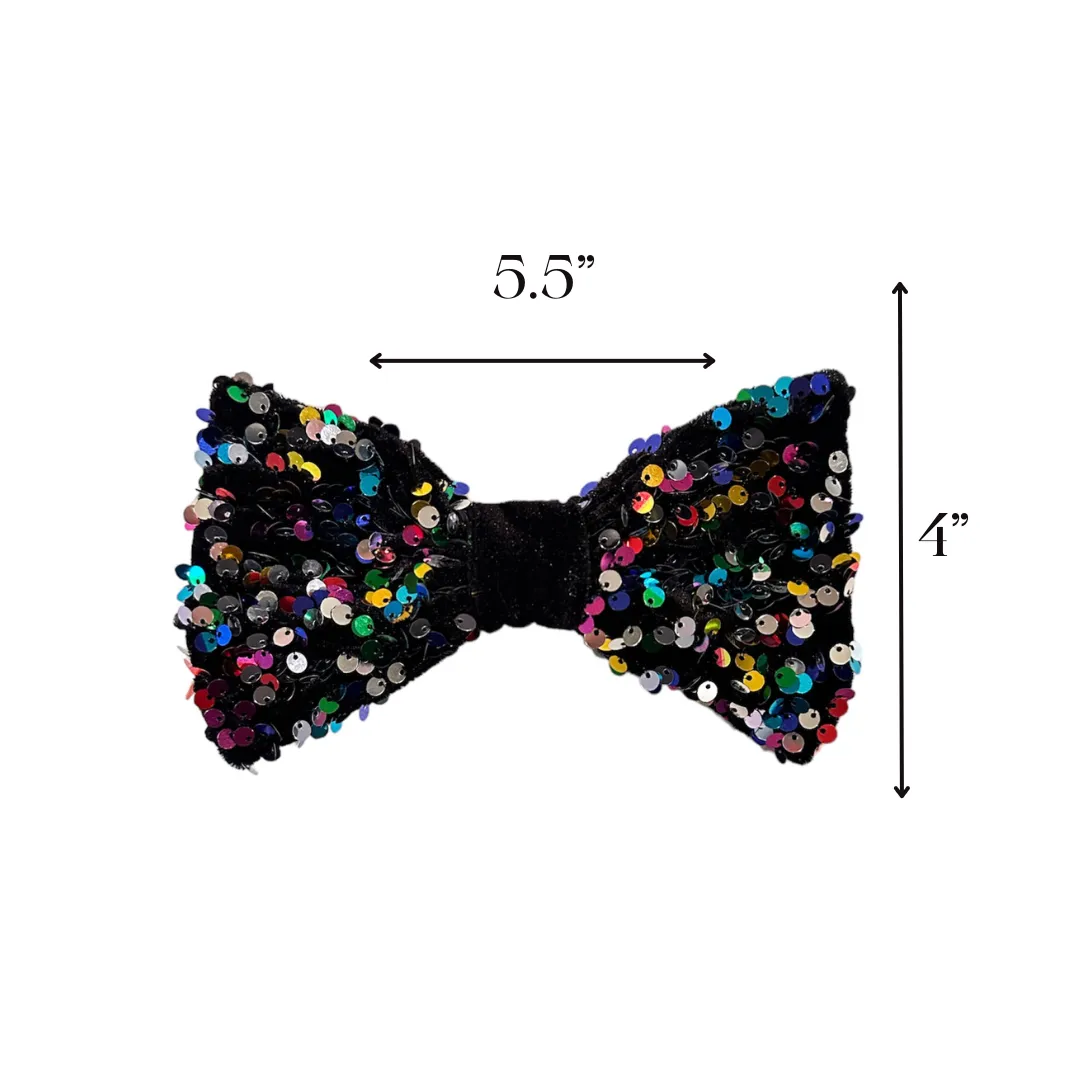 Black Velvet Colorful Sequin Hair Bow