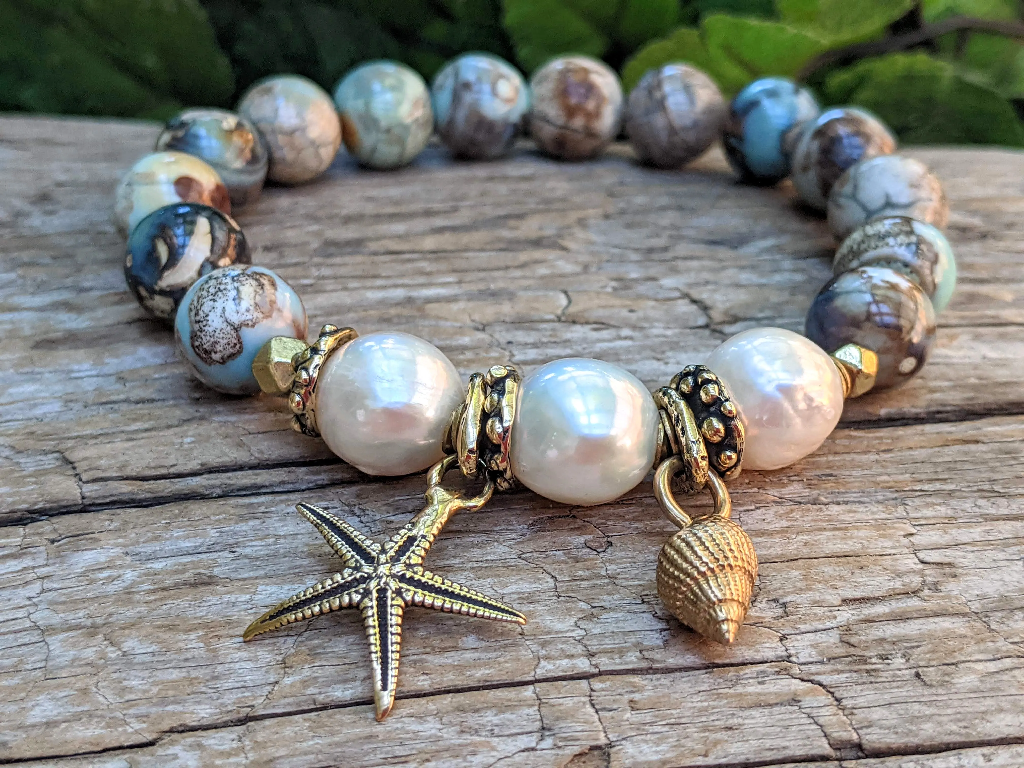 Blue Agate & Edison Pearl Ocean Thyme Bracelet