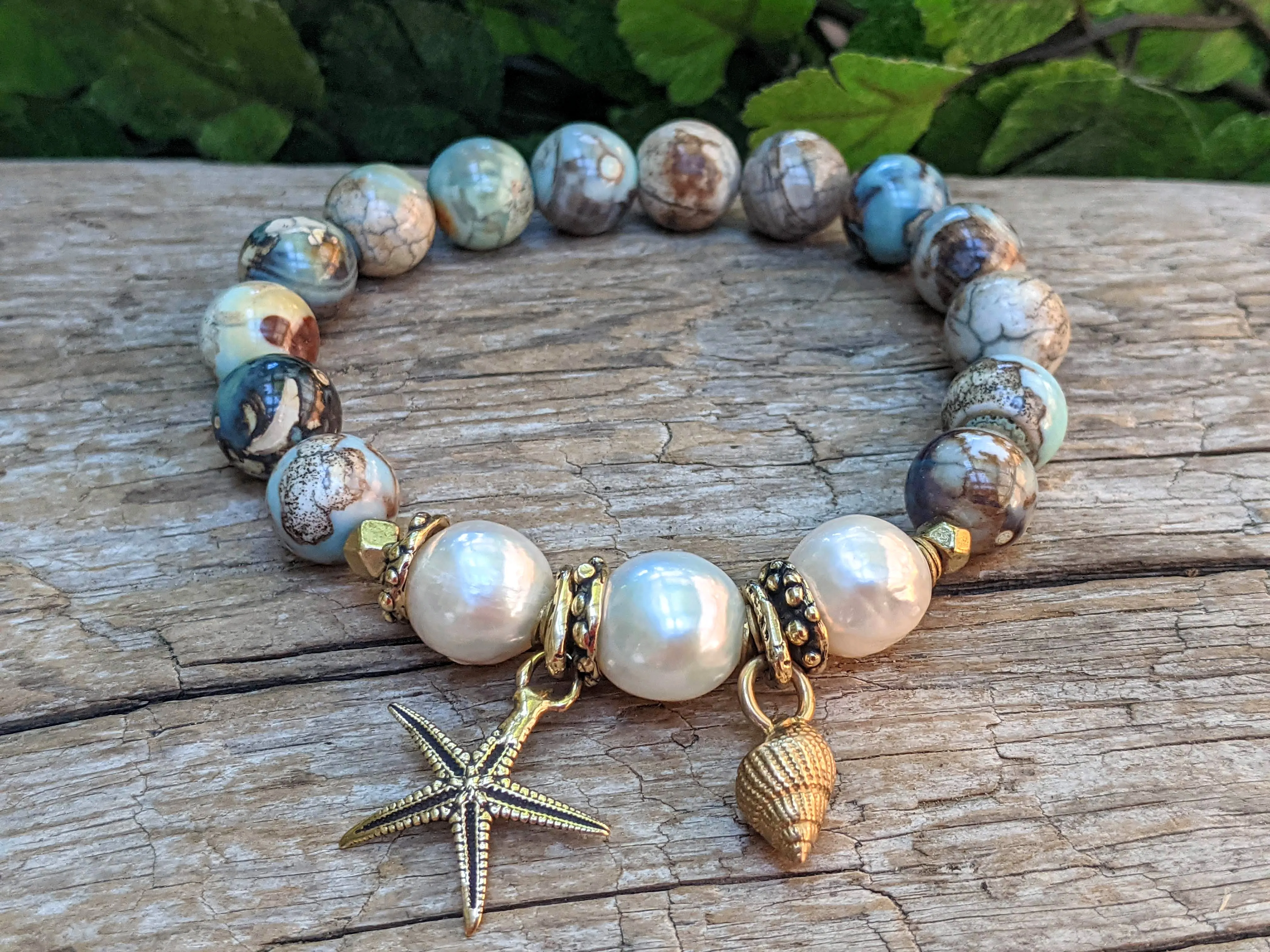 Blue Agate & Edison Pearl Ocean Thyme Bracelet