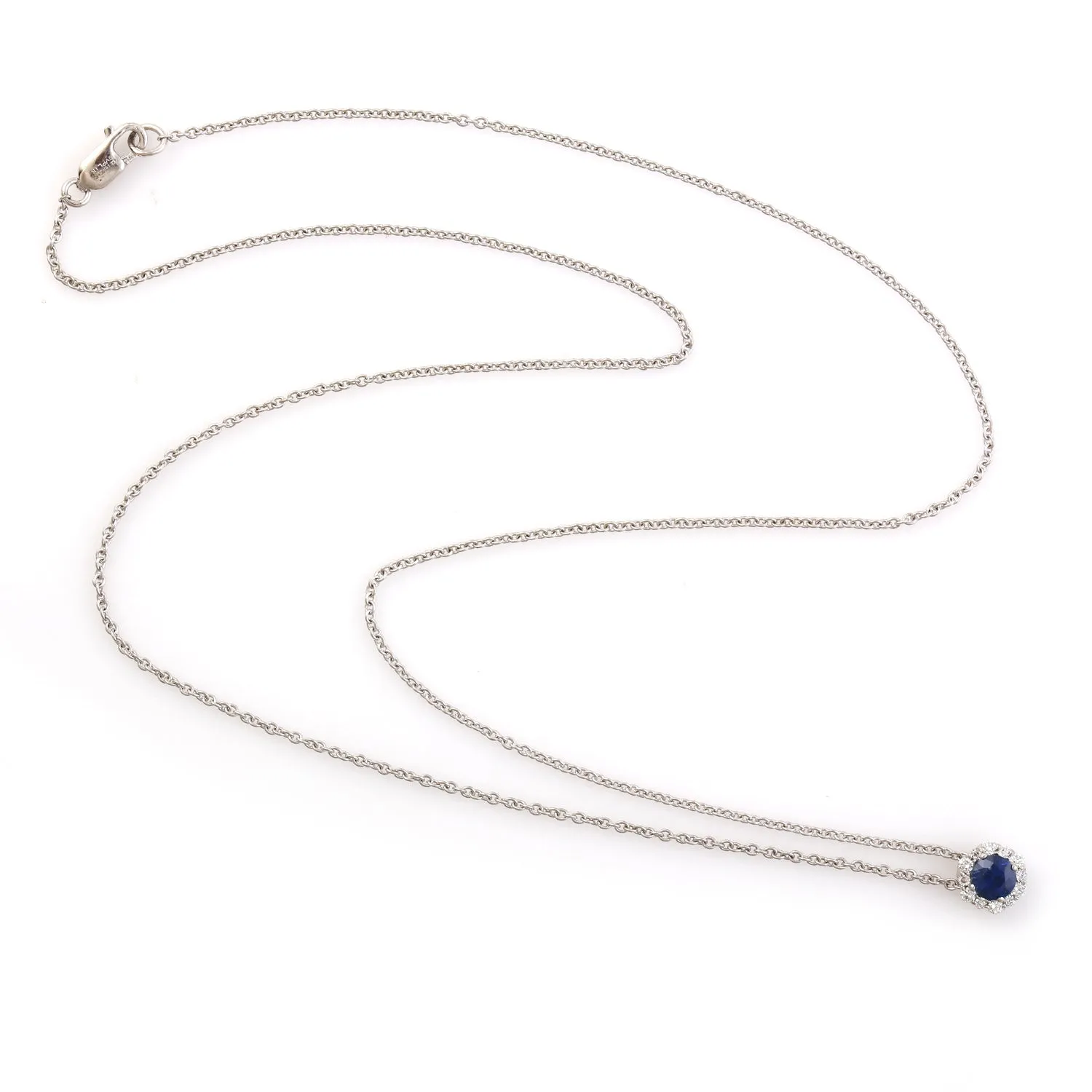 Blue Sapphire & Diamond Halo Pendant 14k White Gold Chain Necklace Jewelry