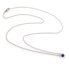 Blue Sapphire & Diamond Halo Pendant 14k White Gold Chain Necklace Jewelry