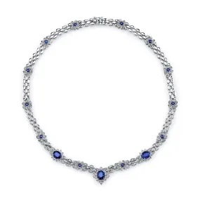 Blue Sapphire Diamond Platinum Necklace