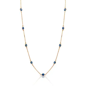 Blue Sapphire Oval Station Necklace In 18K Yellow Gold