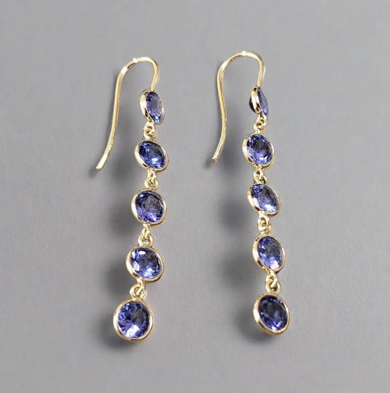 Blue Tanzanite 14k Gold Wedding Earrings