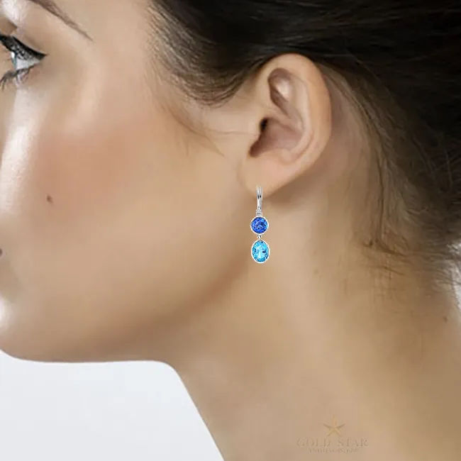 BLUE TOPAZ  CANADIAN DIAMOND EARRINGS