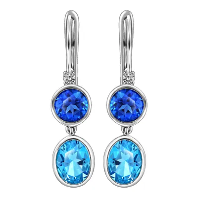 BLUE TOPAZ  CANADIAN DIAMOND EARRINGS