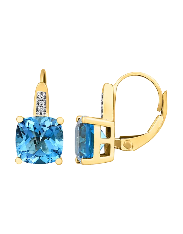 Blue Topaz Earrings - 10ct Yellow Gold Blue Topaz & Diamond Earrings - 786293