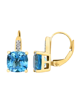 Blue Topaz Earrings - 10ct Yellow Gold Blue Topaz & Diamond Earrings - 786293