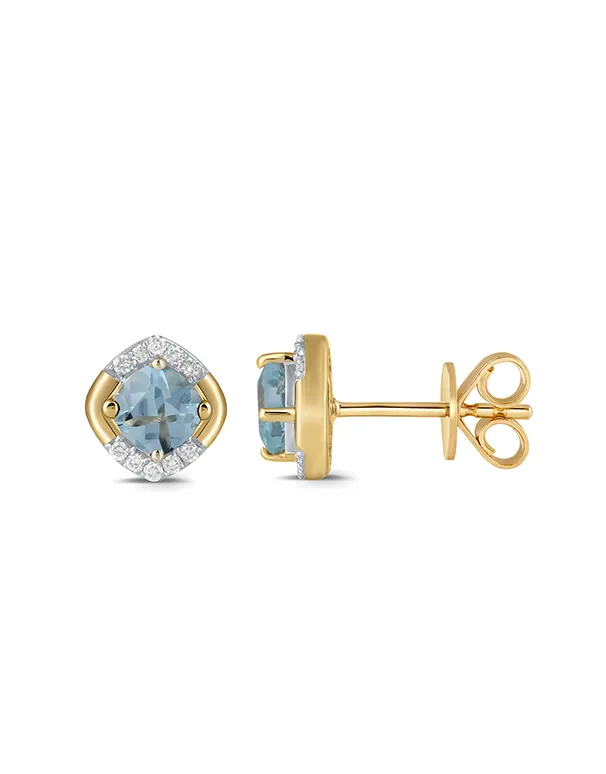 Blue Topaz Earrings - 10ct Yellow Gold Blue Topaz & Diamond Stud Earrings - 788052