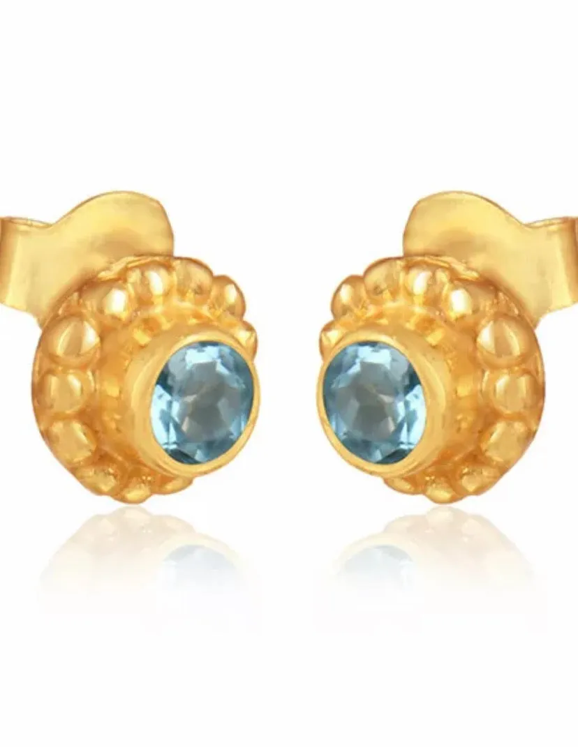 Blue Topaz Gemstones Gold Stud Earrings