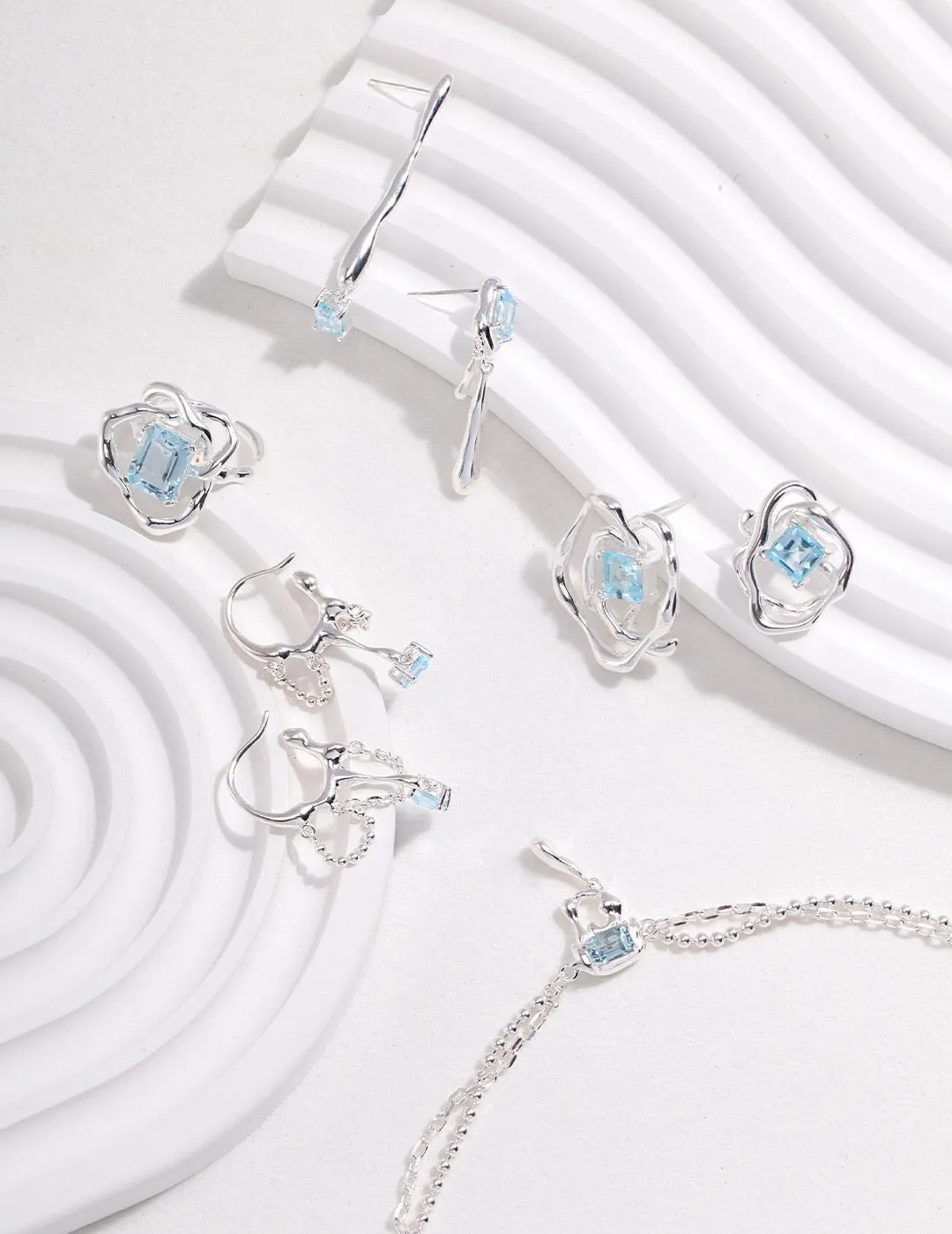 Blue Topaz Hoop Statement Earrings